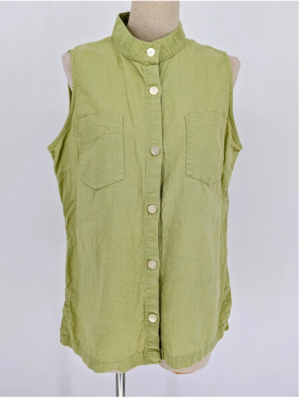White Stag Linen Blend Sleeveless Shirt L Chartreuse Sweet Pea Green Coastal